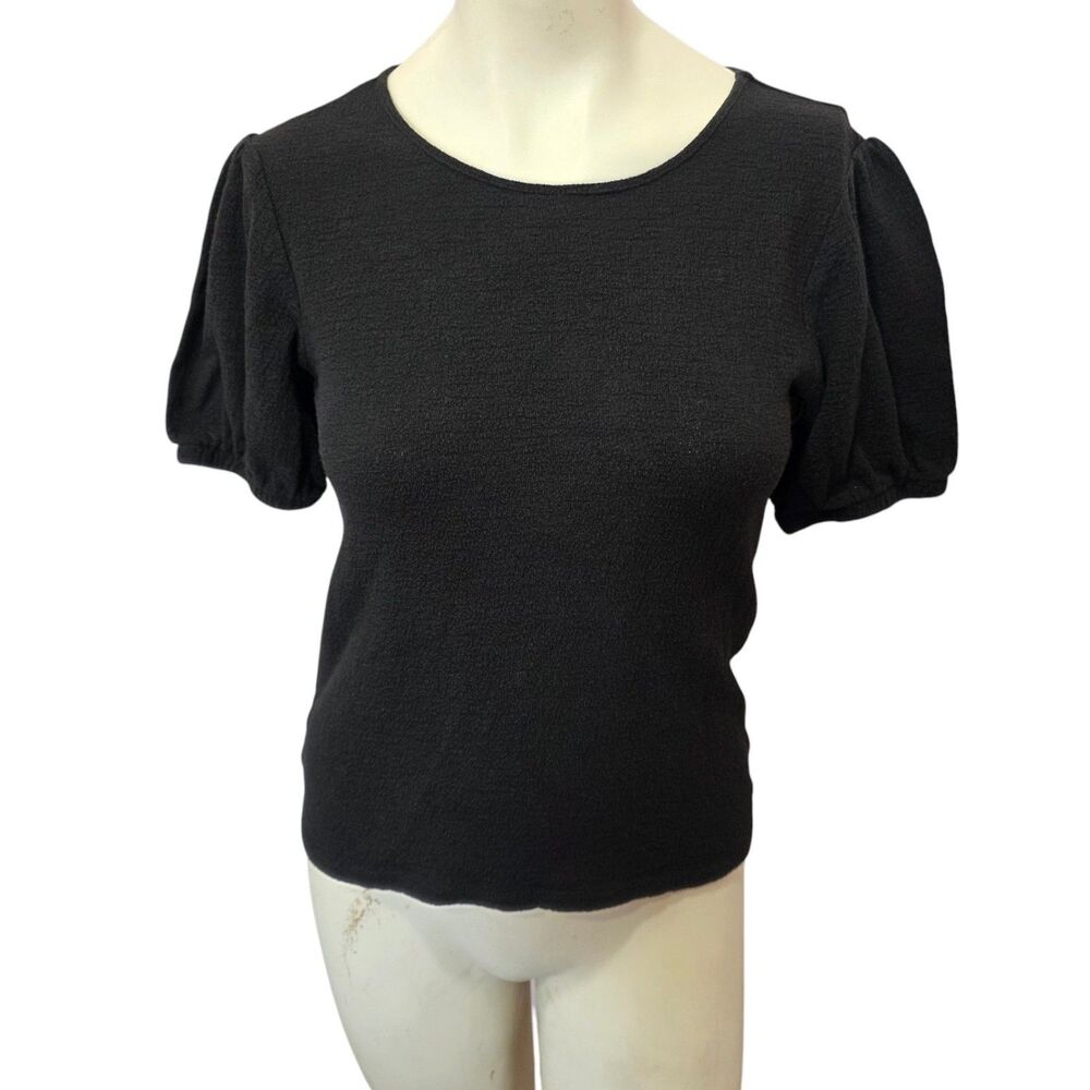 Downeast Black Puff Sleeve Knit Top XS Cottagecore Minimalist‎ Classic Tee